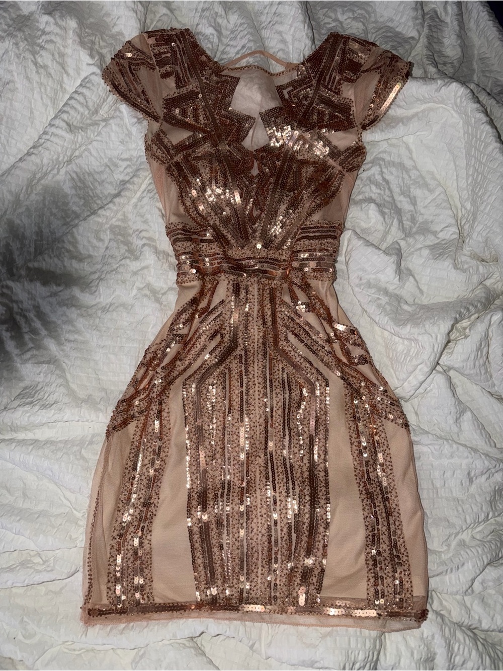 Sequin-Embellished Rose Gold Homecoming Dress